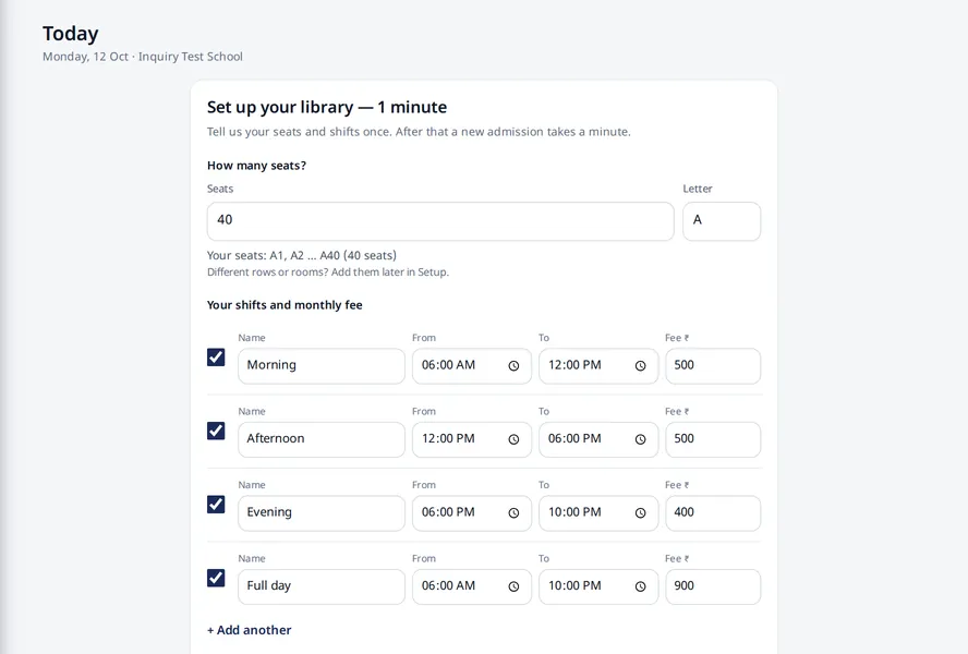 MJX Library: Setting up seats, shifts and the monthly fee for each shift